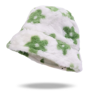 Női Téli virág plüss halászkalap Bolyhos vödörsapka kültéri műszőrme vastag meleg sapka Bob női gyapjú mosdósapka