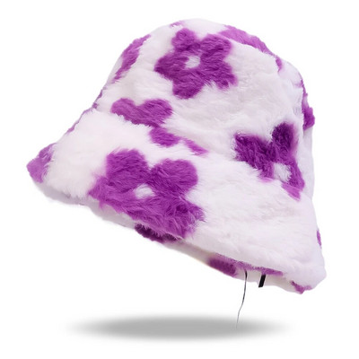 Női Téli virág plüss halászkalap Bolyhos vödörsapka kültéri műszőrme vastag meleg sapka Bob női gyapjú mosdósapka