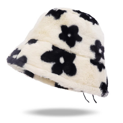 Női Téli virág plüss halászkalap Bolyhos vödörsapka kültéri műszőrme vastag meleg sapka Bob női gyapjú mosdósapka