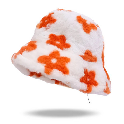 Női Téli virág plüss halászkalap Bolyhos vödörsapka kültéri műszőrme vastag meleg sapka Bob női gyapjú mosdósapka