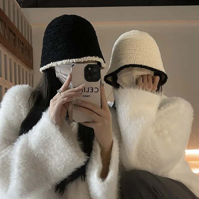 Novi šešir za žene, zimska topla, debela kapa s poklopcem od vune od janjećeg runa Panama ribarske kape Slouchy plišana kapica s lubanjom