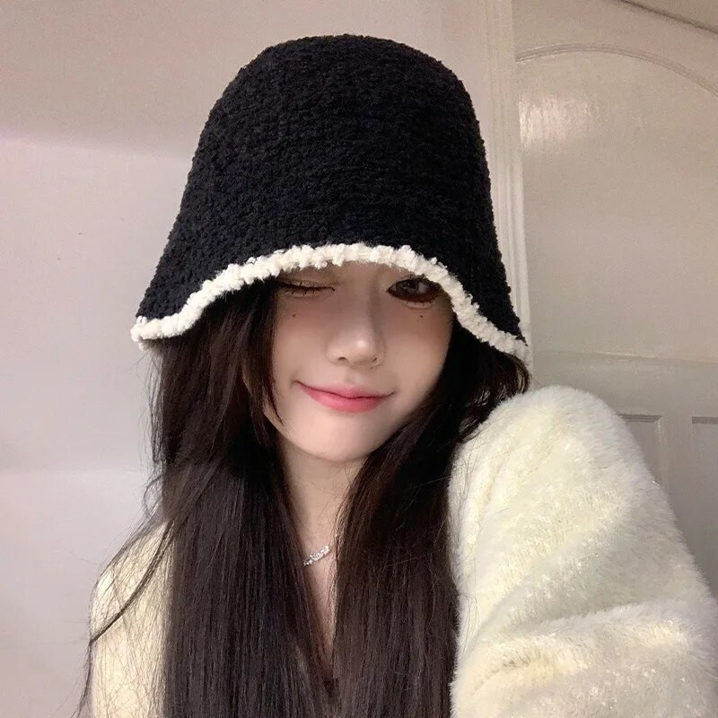 Novi šešir za žene, zimska topla, debela kapa s poklopcem od vune od janjećeg runa Panama ribarske kape Slouchy plišana kapica s lubanjom