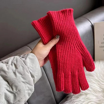 Нови дамски зимни удебелени топли плетени еластични ръкавици с цял пръст Ръкавици за ски на открито Y2k ръкавици със сензорен екран за игра на телефон