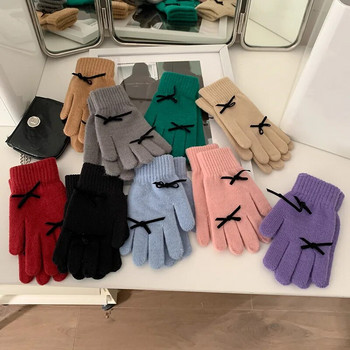 Πλεκτά γάντια με φιόγκο μόδας Γυναικεία χειμωνιάτικα γάντια ζεστά γάντια ιππασίας Μασίφ χνουδωτά γάντια εργασίας Y2k Γάντια Harajuku Kawaii