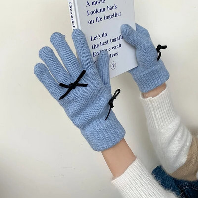 Mănuși tricotate cu fundă la modă Mănuși de iarnă pentru femei Mănuși de călărie calde Mănuși de lucru pufoase și solide Y2k Mănuși Kawaii Harajuku