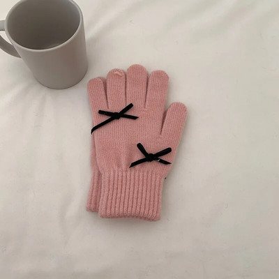 Mănuși tricotate cu fundă la modă Mănuși de iarnă pentru femei Mănuși de călărie calde Mănuși de lucru pufoase și solide Y2k Mănuși Kawaii Harajuku