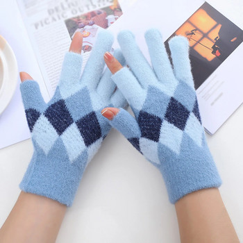 Дамски топли плетени ръкавици Зима Есен Затоплят ръкавици за плетене Унисекс плетени ръкавици с цял пръст Плътен цвят Удебелена ръкавица
