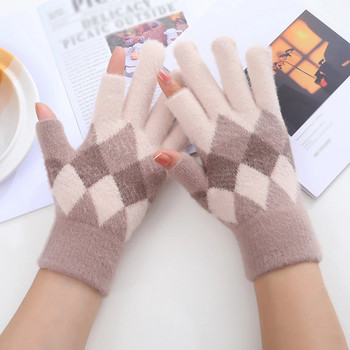 Γυναικεία ζεστά πλεκτά γάντια χειμώνας φθινόπωρο Keep ζεστό Γάντια πλεξίματος Unisex πλεκτά γάντια με πλήρες δάχτυλο μονόχρωμο χοντρό γάντι