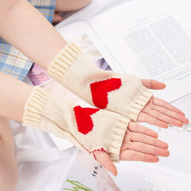 Naujos meilės pirštinės be pirštų Moteriškos žiemos šiltesnės megztos rankovės, dailios laisvalaikio minkštos moteriškos gotikos drabužiai moteriškos pankiškos gotikinės pirštinės