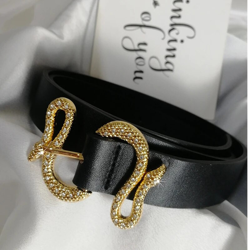 Luksusa zīmola jostas sievietēm Augstas kvalitātes spīdīgs Rhinestone viduklis, mīksta āda, čūska, sprādze, džinsi, sieviešu jostasvieta