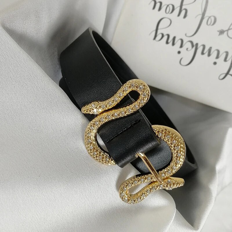 Luksusa zīmola jostas sievietēm Augstas kvalitātes spīdīgs Rhinestone viduklis, mīksta āda, čūska, sprādze, džinsi, sieviešu jostasvieta