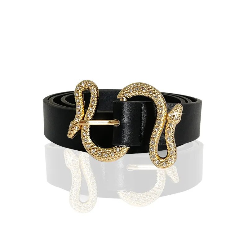 Luksusa zīmola jostas sievietēm Augstas kvalitātes spīdīgs Rhinestone viduklis, mīksta āda, čūska, sprādze, džinsi, sieviešu jostasvieta