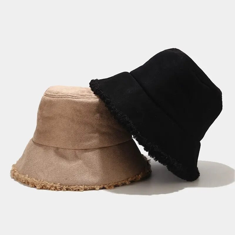 Jagnjeća vunena zimska topla šešir sa širokim obodom Ženska jednobojna plišana kapa otporna na vjetar Ribarska panama kapa za vanjsku upotrebu, šeširi za umivaonik
