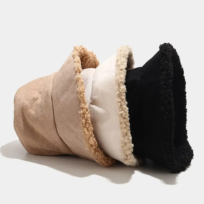 Jagnjeća vunena zimska topla šešir sa širokim obodom Ženska jednobojna plišana kapa otporna na vjetar Ribarska panama kapa za vanjsku upotrebu, šeširi za umivaonik