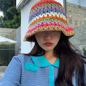 Vasaras rudens cepures sievietēm Daudzkrāsainas austas retro plakanas malas ar rokām darinātas salmu cepures dāmu āra saules aizsardzībai pludmales salmu cepure