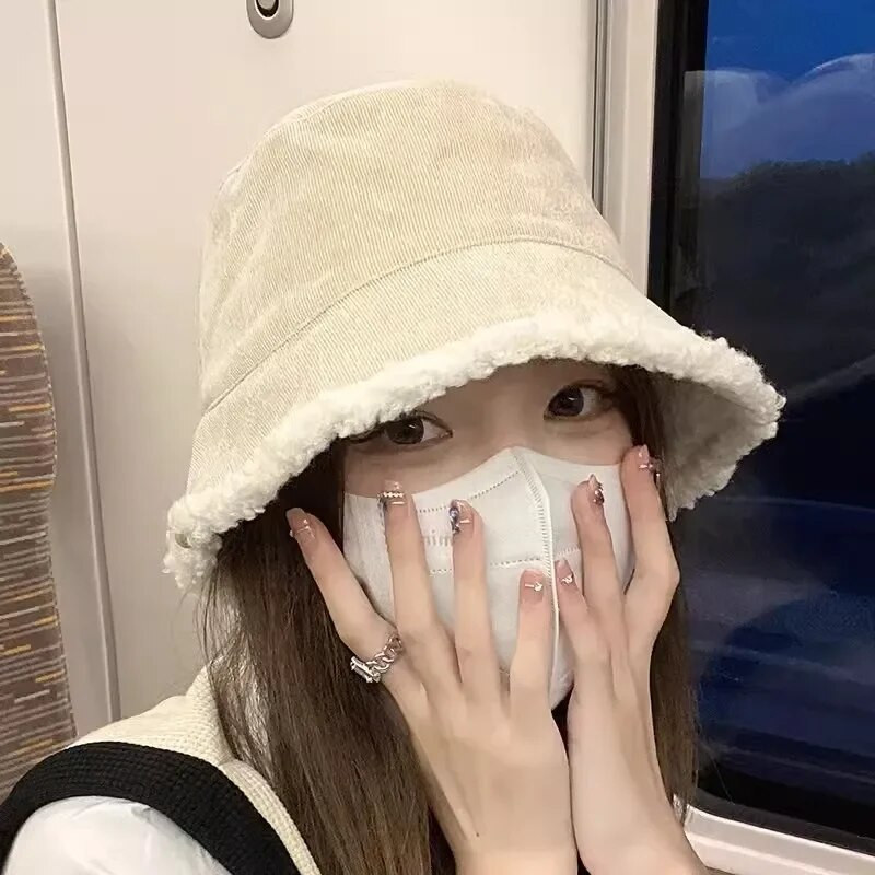 Žieminė kepurė, minkšta dirbtiniu kailiu, šilta ėrienos kepurė nuo saulės Panamos kepurė dvipusė lauko kepurė nuo saulės Madinga miela moteriška kepurė