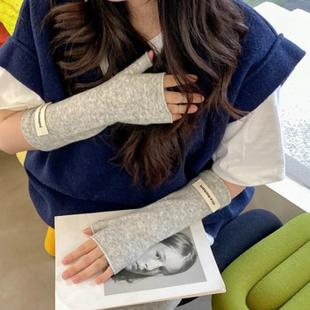Дамски грейки за ръце с етикети в корейски стил Плетени ръкавици без пръсти Ръкави за китки Harajuku Едноцветни ръкавици за жени