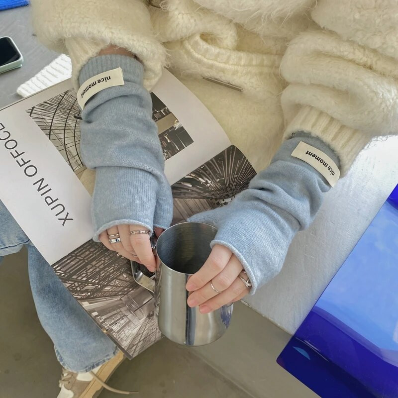 Ženske grijače za ruke u korejskom stilu s oznakom slova Pletene rukavice bez prstiju Rukavi za zapešća Harajuku čiste boje rukavice za žene