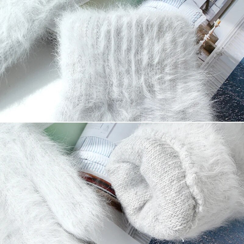 Mekane rukavice od zečjeg krzna Zimske tople deblje vunene rukavice bez prstiju Jednobojne rukavice na sve prste Pletene plišane rukavice za žene