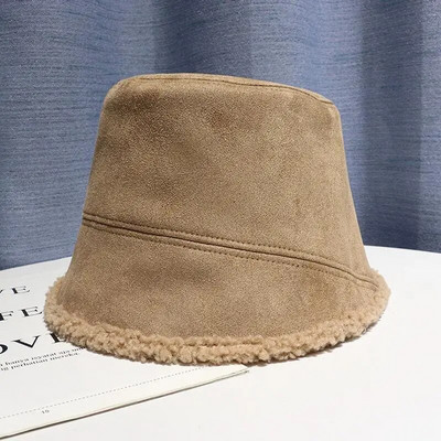 Jauna rudens ziemas jēra vilnas oderēta zvejnieka cepure Sieviešu masīva zamšādas āra vēja necaurlaidīga kausa cepure ikdienišķas pārvēršamas Paname cepures