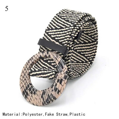 Ženski ležerni pojas s plastičnom kopčom Široki pojas u struku Pp Remeni od slame Boho pleteni remen oko struka s leopard okruglom kopčom