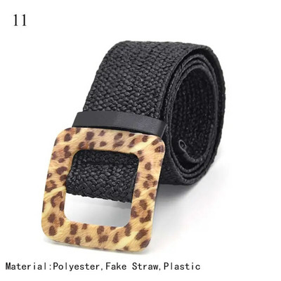 Ženski ležerni pojas s plastičnom kopčom Široki pojas u struku Pp Remeni od slame Boho pleteni remen oko struka s leopard okruglom kopčom