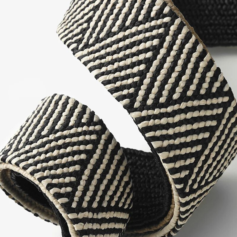 Ženski ležerni pojas s plastičnom kopčom Široki pojas u struku Pp Remeni od slame Boho pleteni remen oko struka s leopard okruglom kopčom