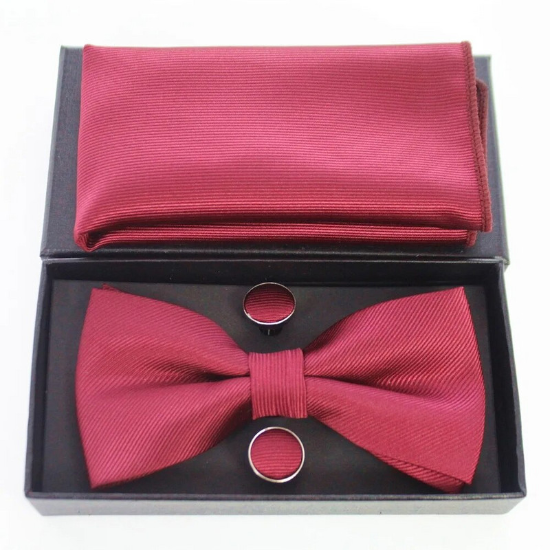 JEMYGINS BowTie vīriešu svinīga kaklasaite tauriņš kabatas kvadrātveida aproču pogas dāvanu komplekts vienkrāsains tauriņš Hanky komplekts biznesa kāzu tauriņš