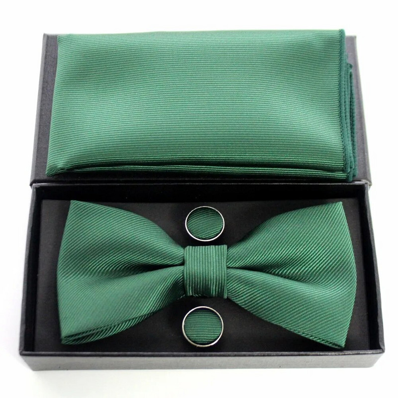 JEMYGINS BowTie vīriešu svinīga kaklasaite tauriņš kabatas kvadrātveida aproču pogas dāvanu komplekts vienkrāsains tauriņš Hanky komplekts biznesa kāzu tauriņš