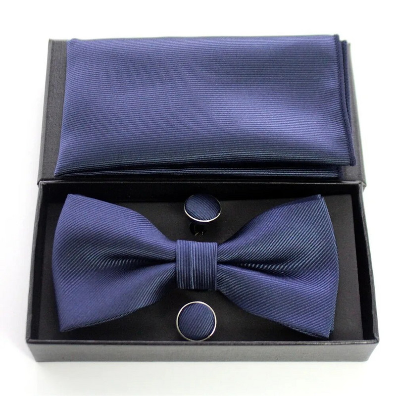 JEMYGINS BowTie vīriešu svinīga kaklasaite tauriņš kabatas kvadrātveida aproču pogas dāvanu komplekts vienkrāsains tauriņš Hanky komplekts biznesa kāzu tauriņš