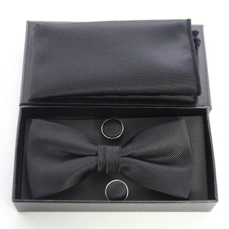 JEMYGINS BowTie vīriešu svinīga kaklasaite tauriņš kabatas kvadrātveida aproču pogas dāvanu komplekts vienkrāsains tauriņš Hanky komplekts biznesa kāzu tauriņš