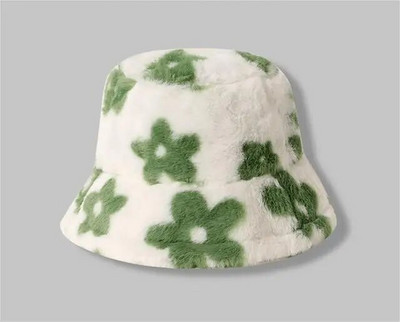 Pălărie de găleată caldă de iarnă pentru femei, cu flori de pluș, bonetă de pescar, șapci Panama din catifea moale, pălării pufoase din lână în aer liber