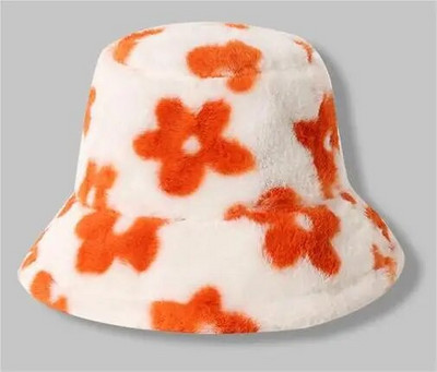 Pălărie de găleată caldă de iarnă pentru femei, cu flori de pluș, bonetă de pescar, șapci Panama din catifea moale, pălării pufoase din lână în aer liber