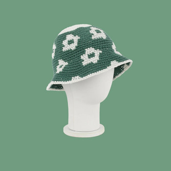 Νέες πράσινες λουλουδιές μπόνες για γυναίκες χειροποίητες πλεκτές φασόλια με βελονάκι Κοριτσίστικες εποχές Ιαπωνικό καπέλο δρόμου Bob Cap
