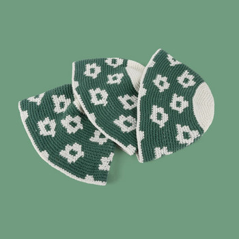 Νέες πράσινες λουλουδιές μπόνες για γυναίκες χειροποίητες πλεκτές φασόλια με βελονάκι Κοριτσίστικες εποχές Ιαπωνικό καπέλο δρόμου Bob Cap