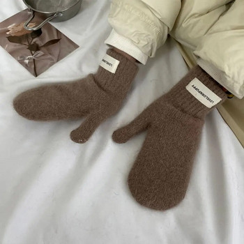 1 чифт Дамски зимни топли плюшени ръкавици Еластичност Меки ръкавици с пълни пръсти Имитация на заешка кожа Плетени модни ръкавици за момичета