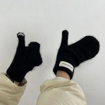 1 Ζευγάρι Γυναικείες Χειμερινές Διατηρήσεις Ζεστές Λούτρινα γάντια Ελαστικότητα Μαλακά Γάντια Πλήρως Δάχτυλα Απομίμηση Γούνας Κουνελιού Πλεκτά Γάντια Μόδας για Κορίτσια
