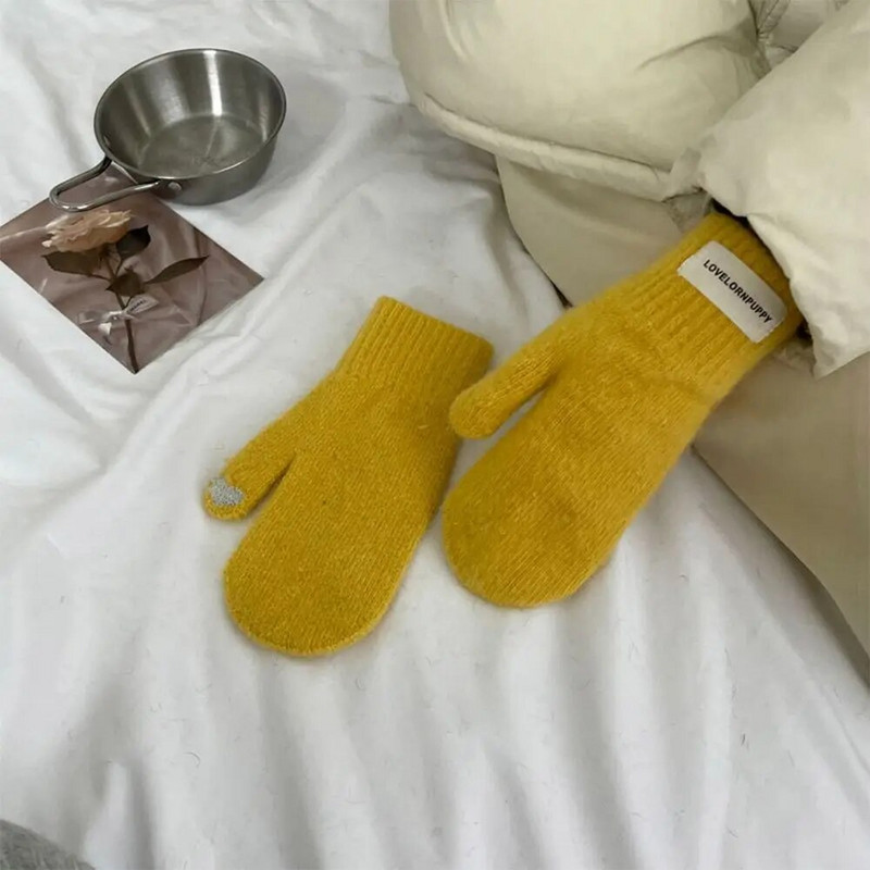 1 par Ženske zimske plišane rukavice za održavanje topline Elastičnost Meke Rukavice s punim prstima Pletene modne rukavice za djevojčice imitacija zečjeg krzna