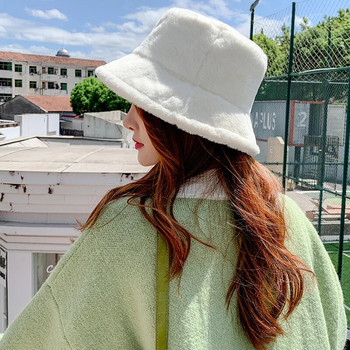 Νέο καπέλο κουβά Μόδα μονόχρωμο Χειμωνιάτικο χοντρό ζεστό ψεύτικο γούνα βελούδινο γυναικεία καπέλα κουβά Μάλλινα φλις γυναικεία καπέλα Παναμά Καπέλα για τον ήλιο