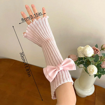 Μόδα γυναικεία πλεκτά γάντια παπιγιόν χωρίς δάχτυλα Lolita βραχίονα μανίκι ροζ κορίτσι Gothic Keep πιο ζεστά μακριά γάντια Kawaii Αξεσουάρ