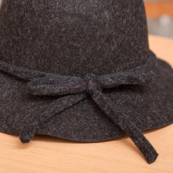 jiangxihuitian Ευρώπη Φθινόπωρο Χειμώνας Γυναικεία Καπέλα Fedora Vintage Καπέλο για Γυναίκα Γυναικείο Φαρδύ γείσο μάλλινη τσόχα Καπέλο με κόμπο φιόγκο