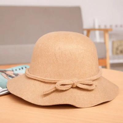 jiangxihuitian Európa őszi tél női Fedora sapkák Vintage napozósapka női női széles karimájú gyapjú filc masni csomós sapka