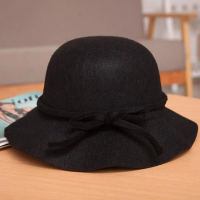 jiangxihuitian Európa őszi tél női Fedora sapkák Vintage napozósapka női női széles karimájú gyapjú filc masni csomós sapka