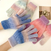 Zimske gradijentne boje, pletene, otporne na vjetar, održavaju toplinu, debele tople rukavice, zimske rukavice, ženske rukavice, pet prstiju, rukavice, pokloni