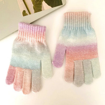 Зимен преливащ цвят Ветроустойчиви плетени Затоплят се Дебели топли ръкавици Зимни ръкавици Дамски ръкавици Ръкавици с пет пръста Подаръци