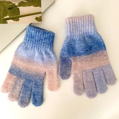 Zimske gradijentne boje, pletene, otporne na vjetar, održavaju toplinu, debele tople rukavice, zimske rukavice, ženske rukavice, pet prstiju, rukavice, pokloni