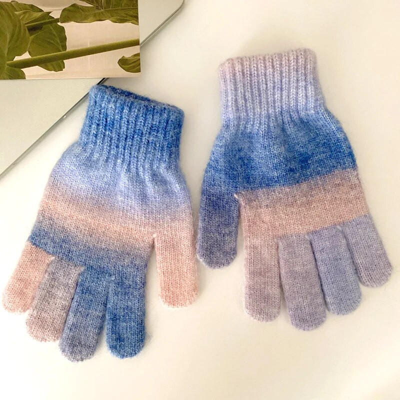 Zimske gradijentne boje, pletene, otporne na vjetar, održavaju toplinu, debele tople rukavice, zimske rukavice, ženske rukavice, pet prstiju, rukavice, pokloni