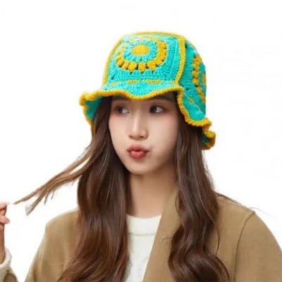 Unikāls sieviešu tamborēšanas adīšanas ziedu raksts Trikotāžas kausa cepures aksesuāri Adīta kausa cepure, salokāma ikdienai