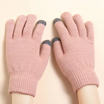 Плътни топли плетени ръкавици Дамски есенни зимни ръкавици с ръкавици с пръсти Удебелени външни студоустойчиви женски ръкавици със сензорен екран
