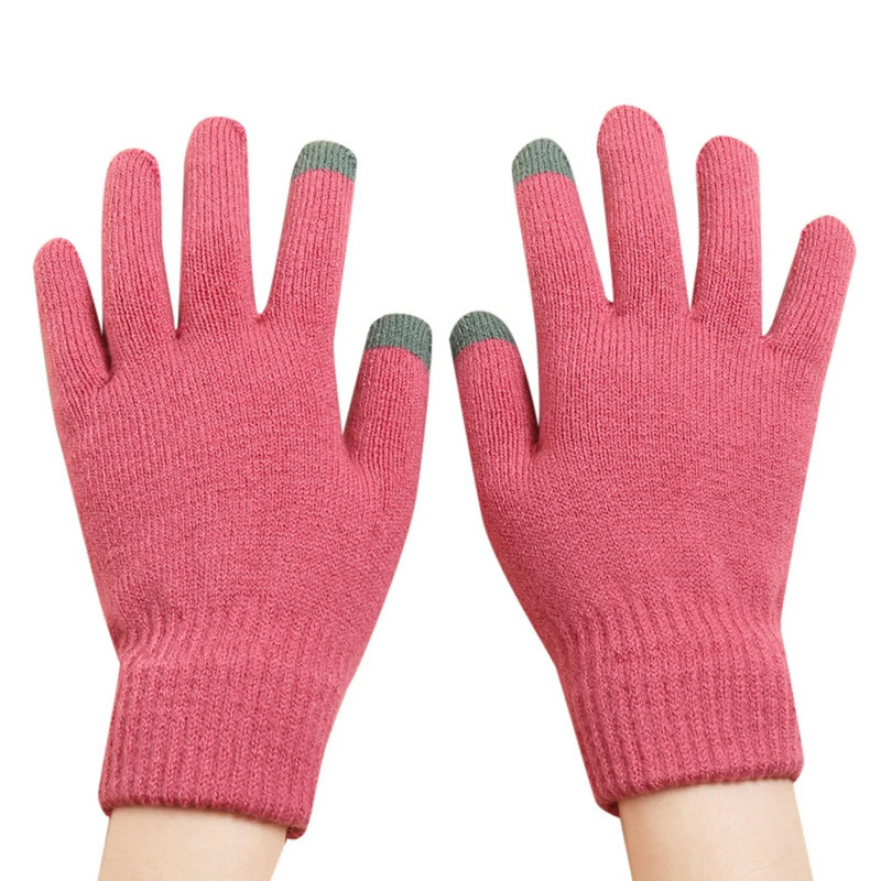 Kietos šiltos megztos pirštinės Moteriškos rudeninės žieminės pirštinės Pilnos pirštinės kumštinės sustorintos lauke atsparios šalčiui moteriškos pirštinės su jutikliniu ekranu